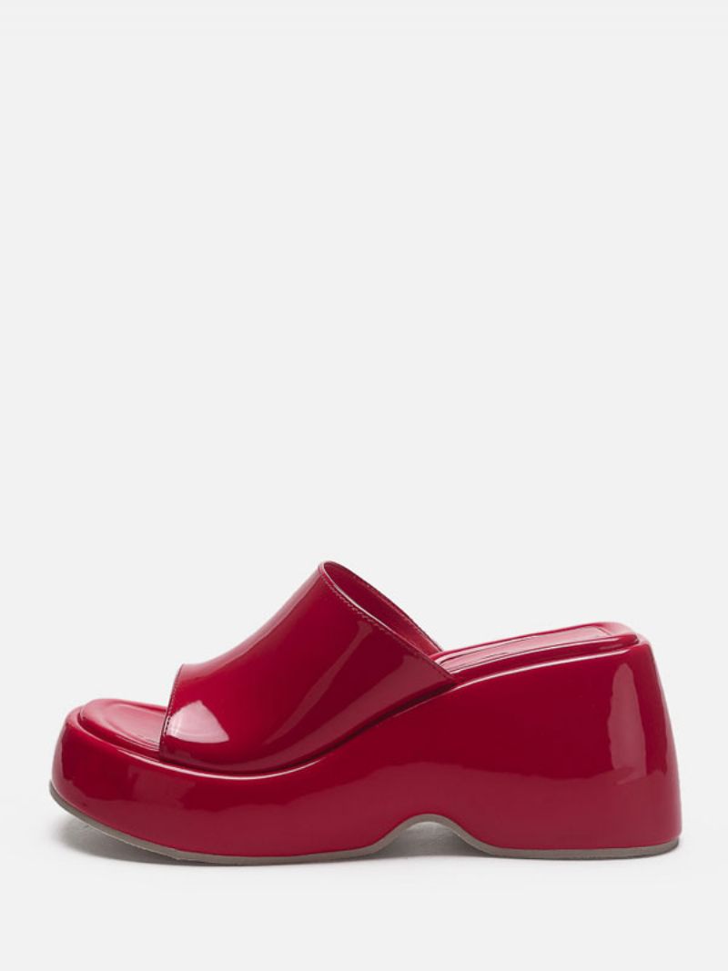 Dame Sølv Sandal Slides Metallic Platform Flatform Slip-on Mules - Rød