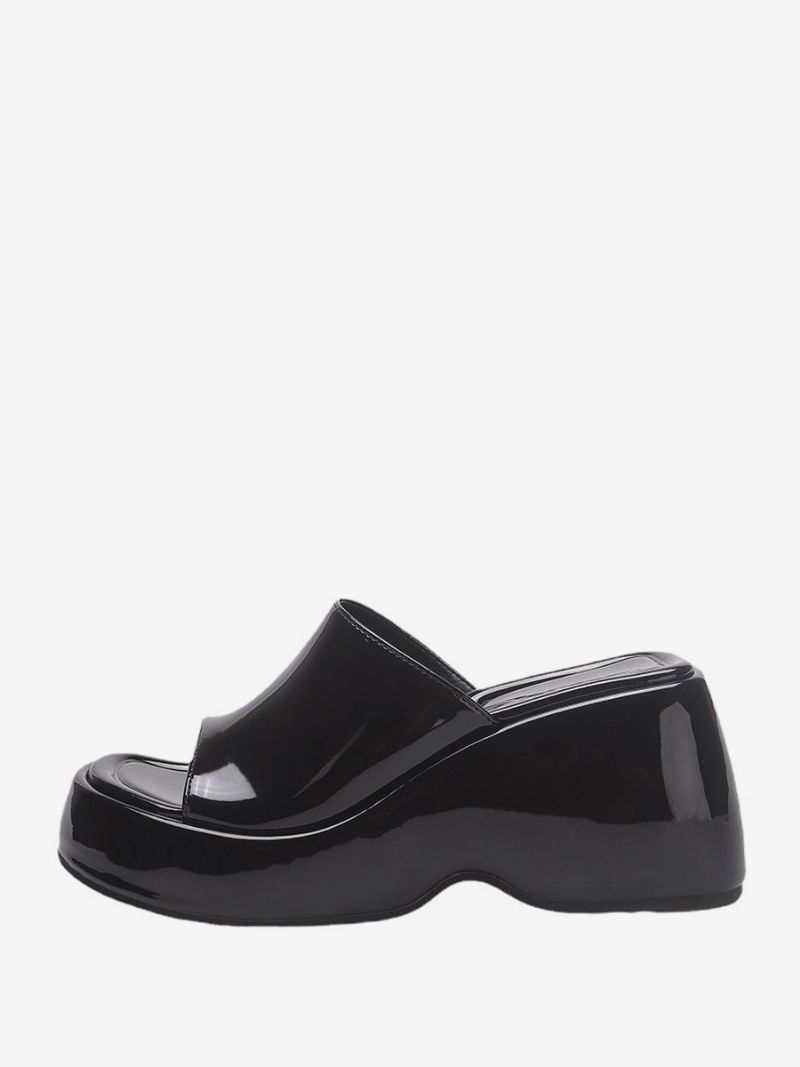 Dame Sølv Sandal Slides Metallic Platform Flatform Slip-on Mules - Sort