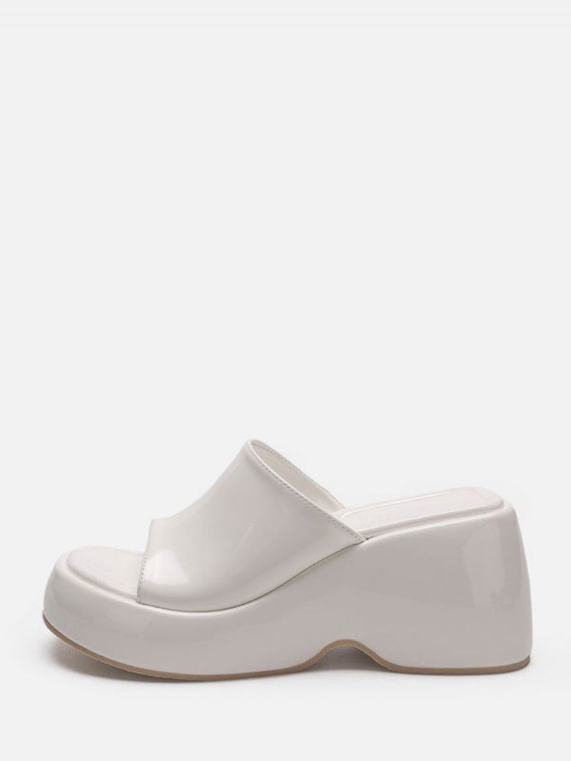 Dame Sølv Sandal Slides Metallic Platform Flatform Slip-on Mules - Hvid