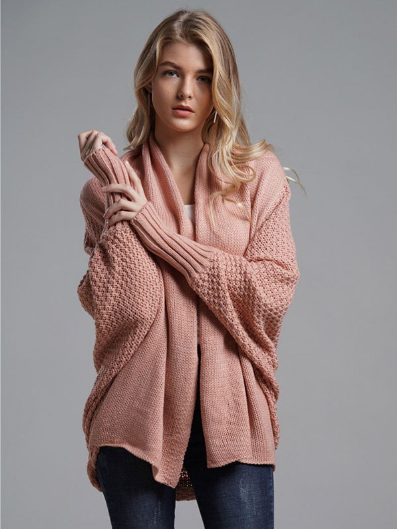 Dame Sweater Batwing Ærmer Åben Front Cardigans Til Efterår Og Vinter - Pink