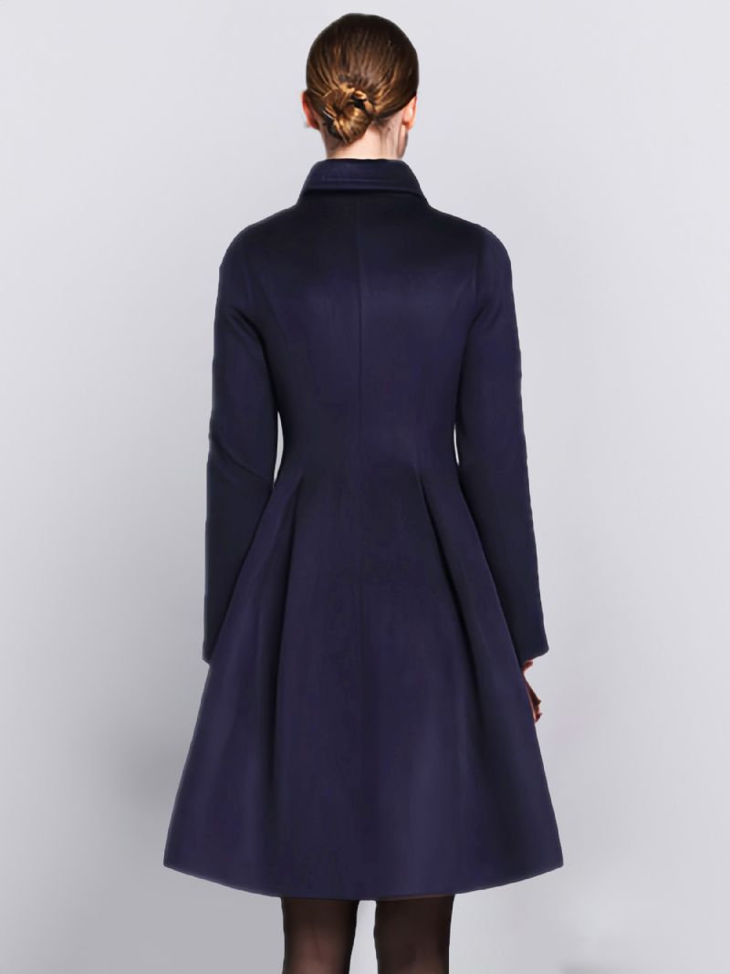 Dame Vinterfrakke Dobbeltradet Flared Coat - Mørk Navy