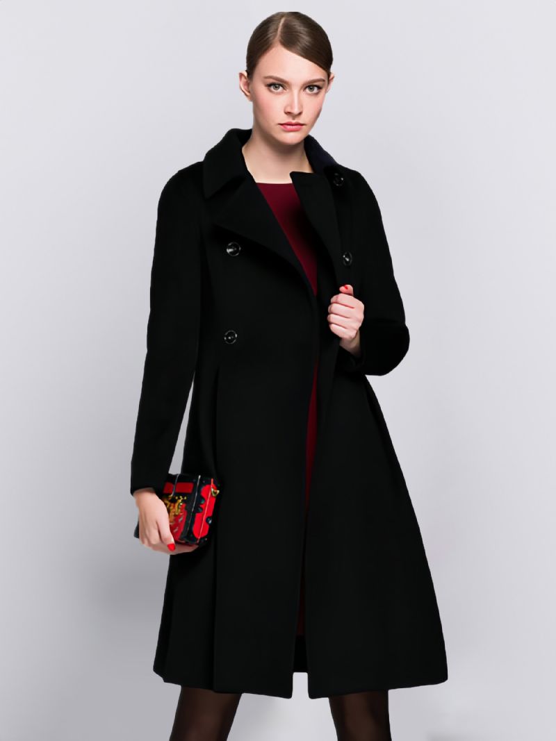 Dame Vinterfrakke Dobbeltradet Flared Coat - Sort