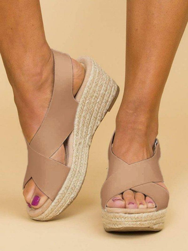 Dame Wedgeespadrilles Sandaler Street Wear Pu Læder Åben Tåespadrilles - Beige