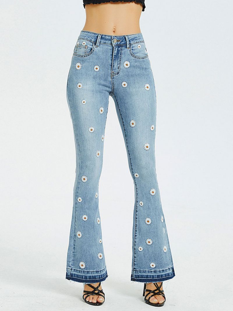 Damebootcut-jeans Daisy-broderede Mellemhøjde Flare-underdele - Blå