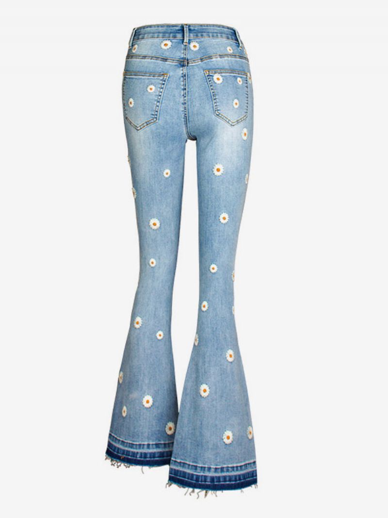 Damebootcut-jeans Daisy-broderede Mellemhøjde Flare-underdele - Blå