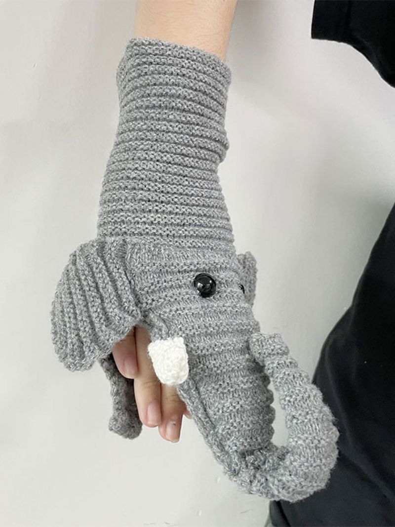 Damehandsker Animal Print Elephant Home Wear Winter Warm Cute Acc - Grå