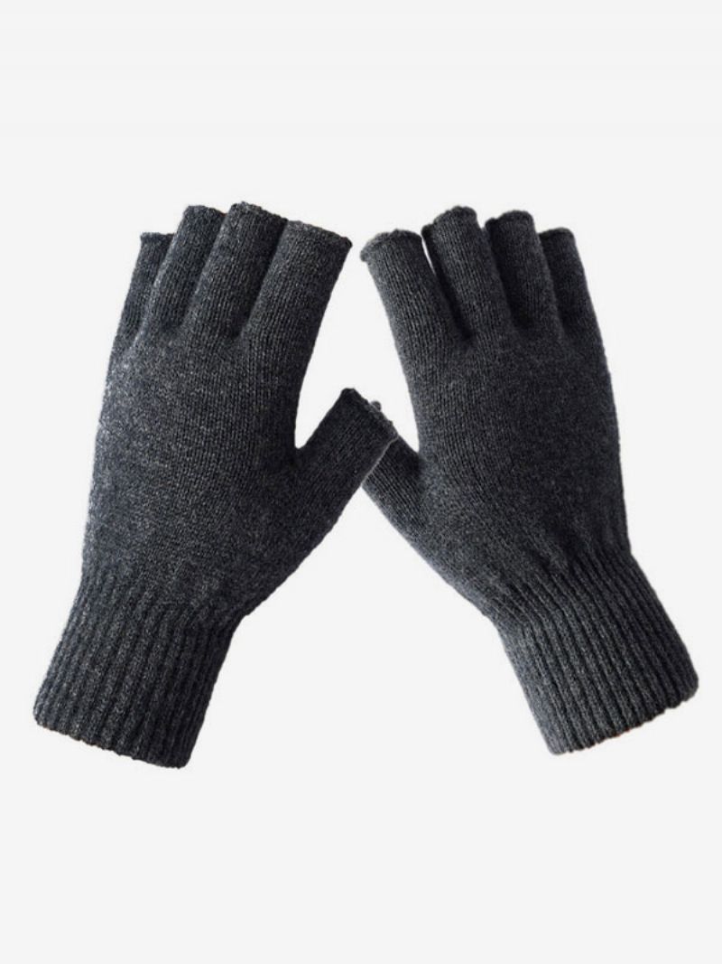 Damehandsker Fingerløse Vintervarme Strikkede Handsker - Deep Grey