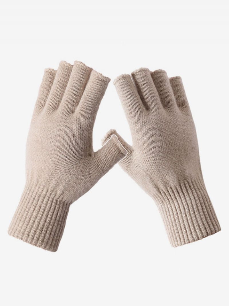 Damehandsker Fingerløse Vintervarme Strikkede Handsker - Beige