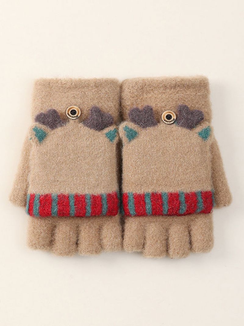 Damehandsker Julemønster Fingerløs Feriegave Home Wear Winter Warm Cute Acc - Kamel