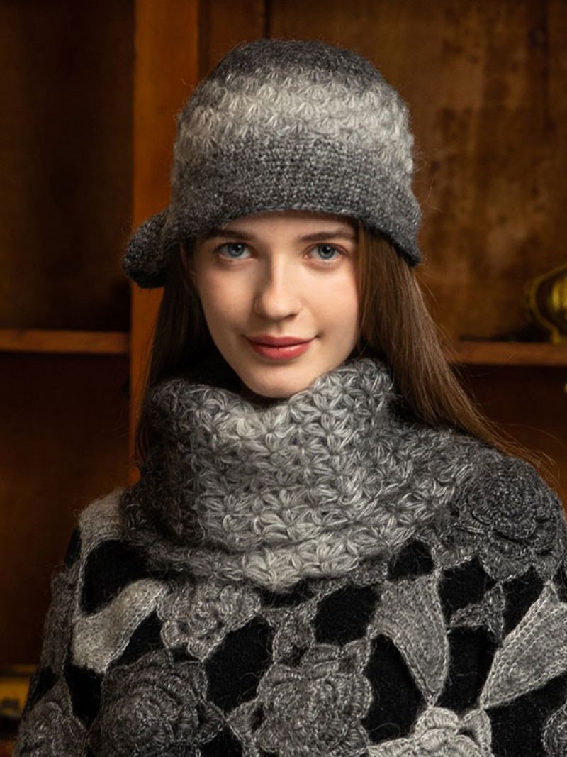 Damehuer Pretty Chic Knitted Cut Outs Designer Winter Warm Hats - Grå