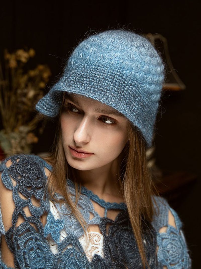 Damehuer Pretty Chic Knitted Cut Outs Designer Winter Warm Hats - Blå