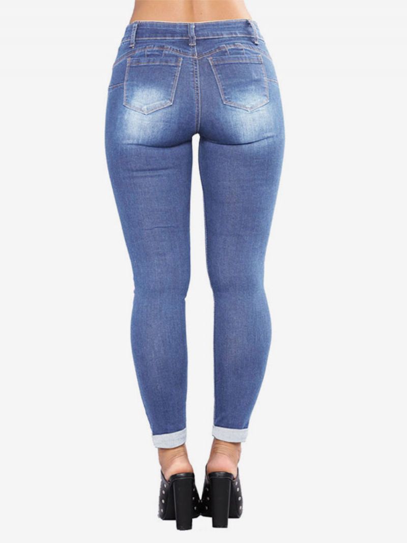 Damejeans Moderne Nødlidende Skinny Bomuldsunderdele - Lys Himmelblå