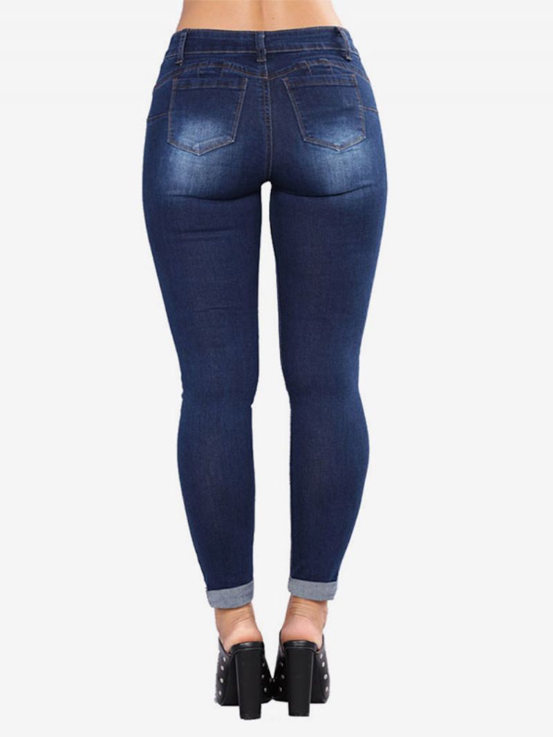 Damejeans Moderne Nødlidende Skinny Bomuldsunderdele - Dybblå