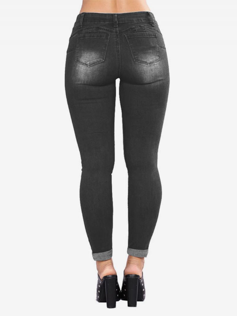 Damejeans Moderne Nødlidende Skinny Bomuldsunderdele - Sort