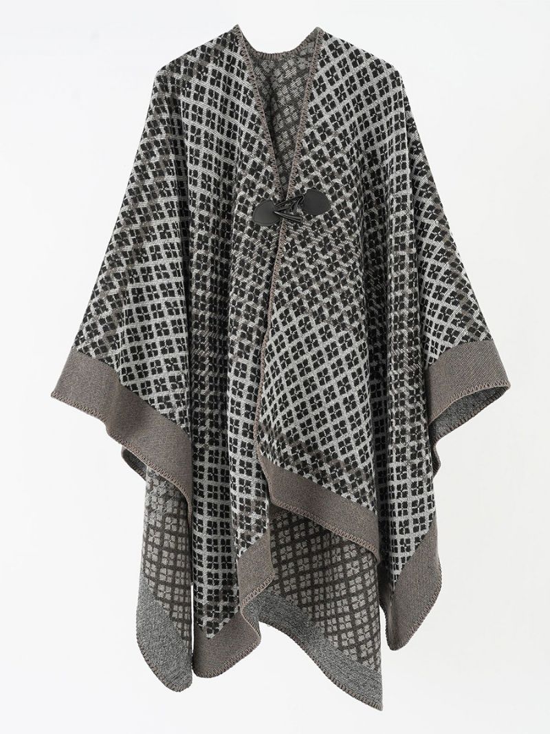 Dameprintede Cape Toggle Lukning Daglig Casual Poncho