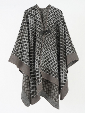 Dameprintede Cape Toggle Lukning Daglig Casual Poncho