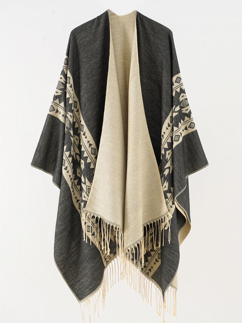 Dameprintede Poncho Daily Casual Cape Med Frynser