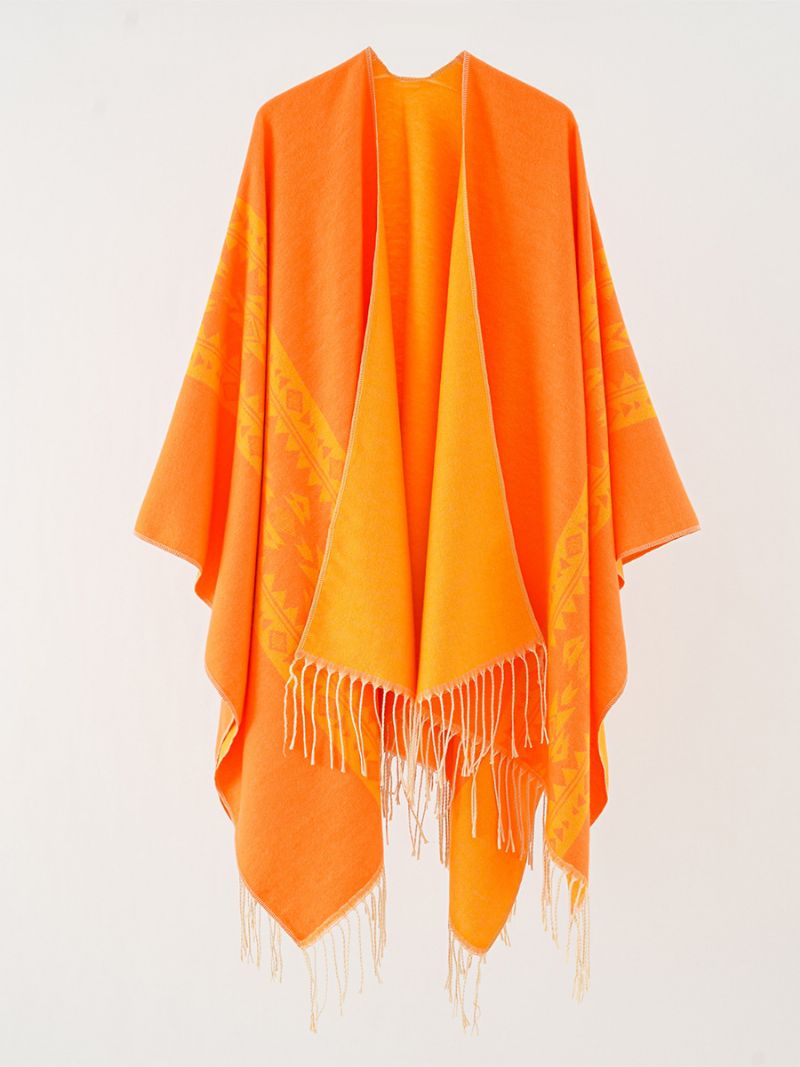 Dameprintede Poncho Daily Casual Cape Med Frynser - Orange