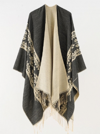 Dameprintede Poncho Daily Casual Cape Med Frynser