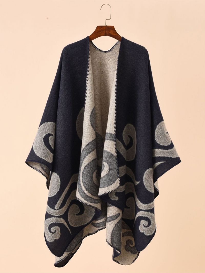 Dameprintede Poncho Daily Casual Chic Cape - Mørk Navy