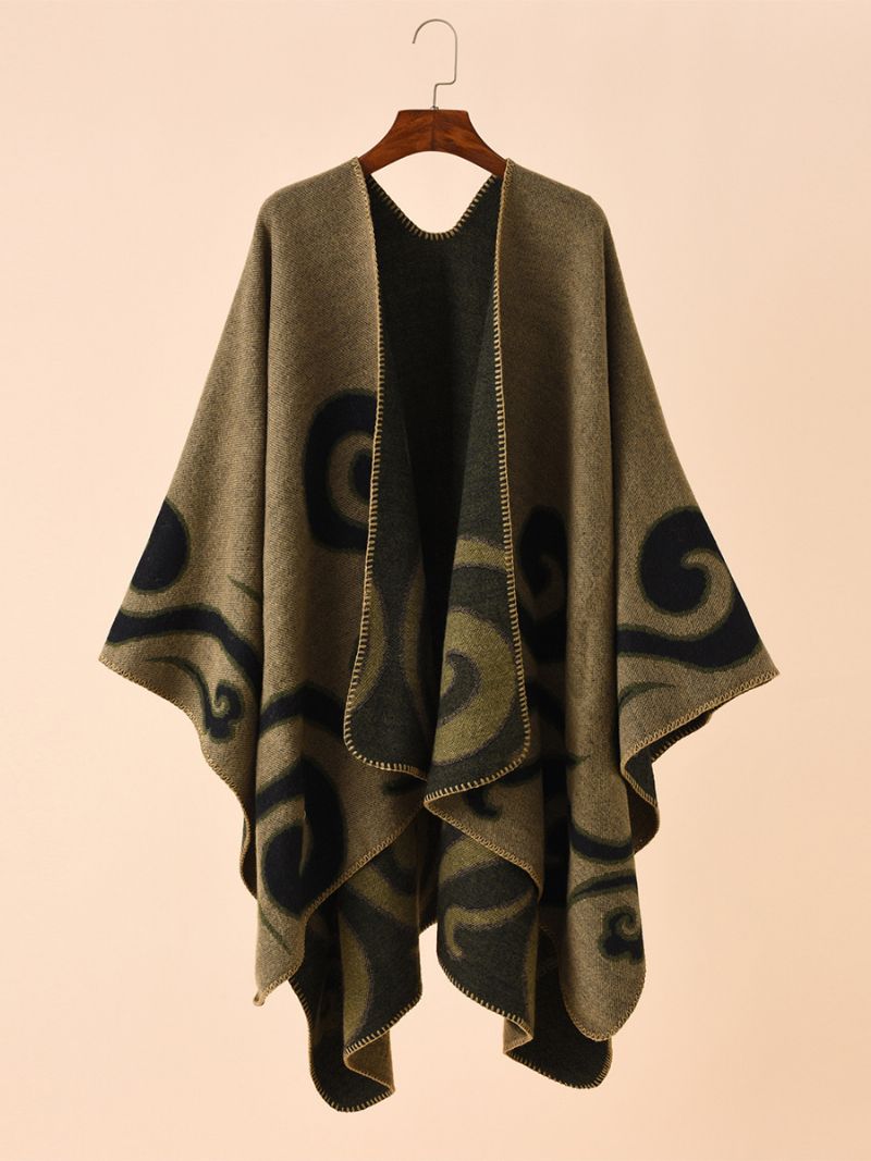 Dameprintede Poncho Daily Casual Chic Cape - Kaffebrun