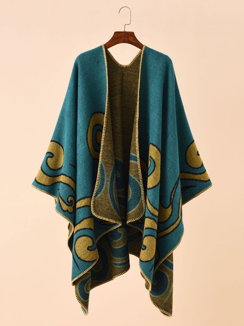 Dameprintede Poncho Daily Casual Chic Cape - Teal