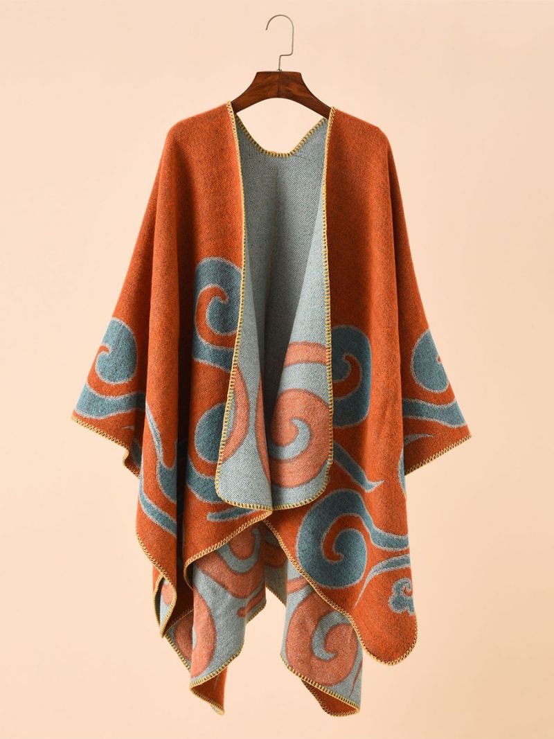 Dameprintede Poncho Daily Casual Chic Cape - Orange