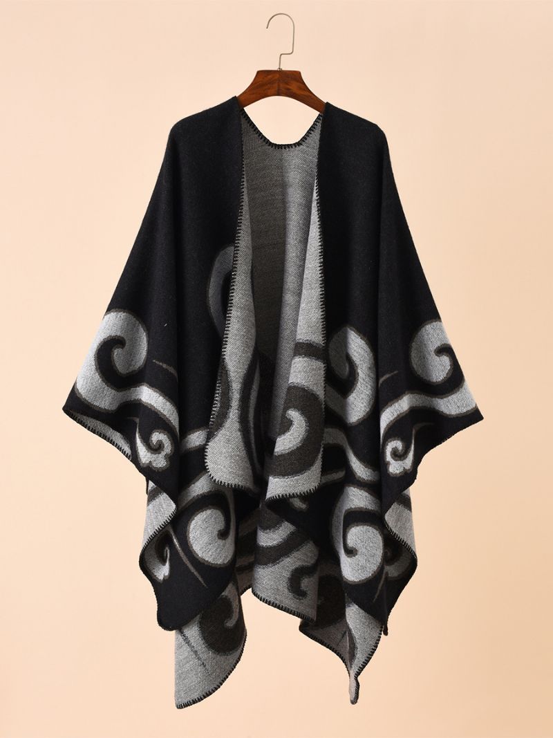 Dameprintede Poncho Daily Casual Chic Cape - Sort