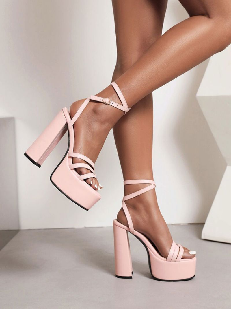 Damesandaler Med Strappy Platform Hæle - Lotus Pink