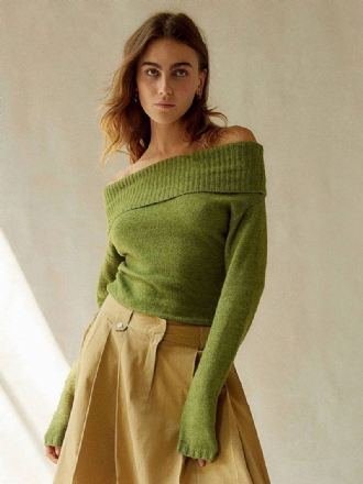 Dametrøjetrøje Off Shoulder Langærmede Cropped Ribbed Top