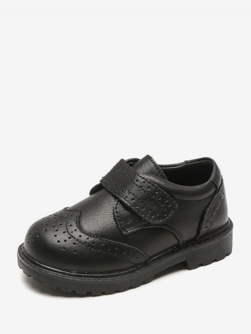 Drenge Brogue Loafers Rund Toe Sort Pu Læder Slip On Party Sko