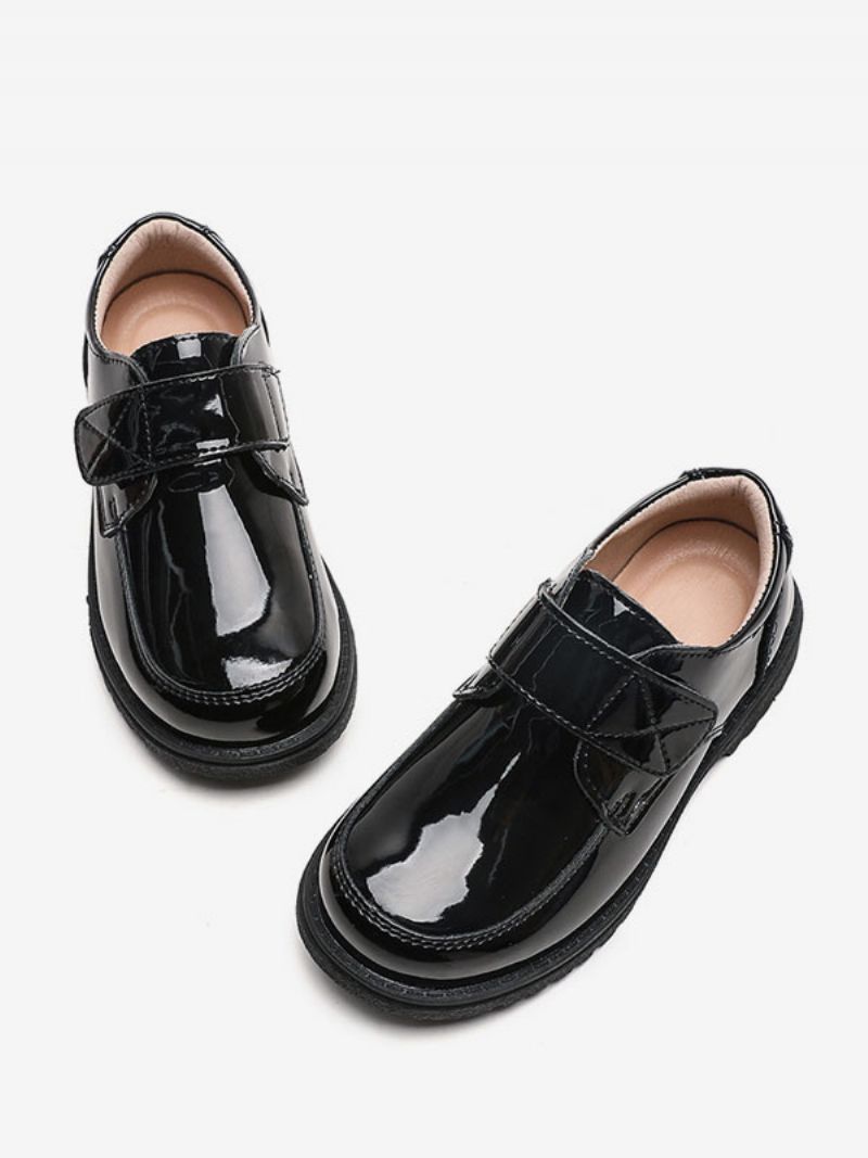 Drenge Dress Sko Sort Laklæder Rund Toe Slip On Formelle Party Loafers Til Dreng - Sort