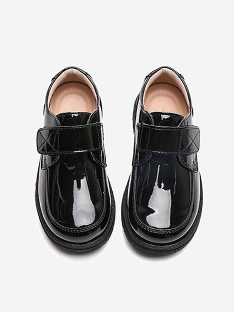 Drenge Dress Sko Sort Laklæder Rund Toe Slip On Formelle Party Loafers Til Dreng - Sort