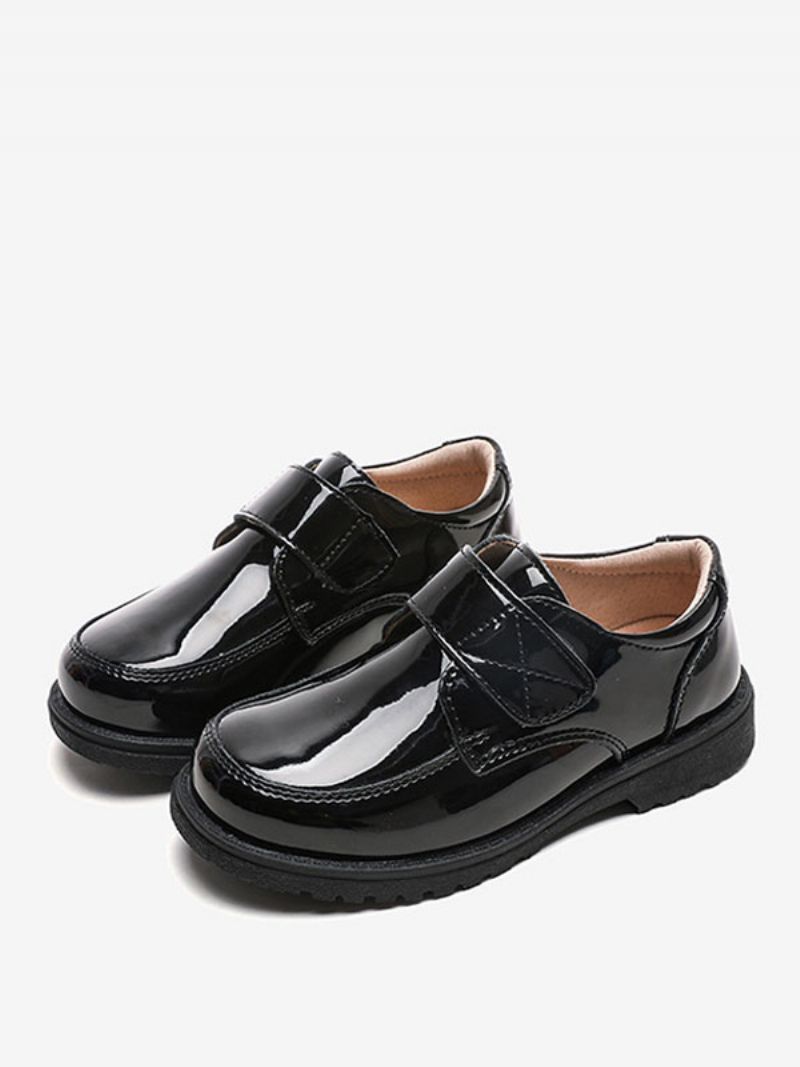 Drenge Dress Sko Sort Laklæder Rund Toe Slip On Formelle Party Loafers Til Dreng - Sort