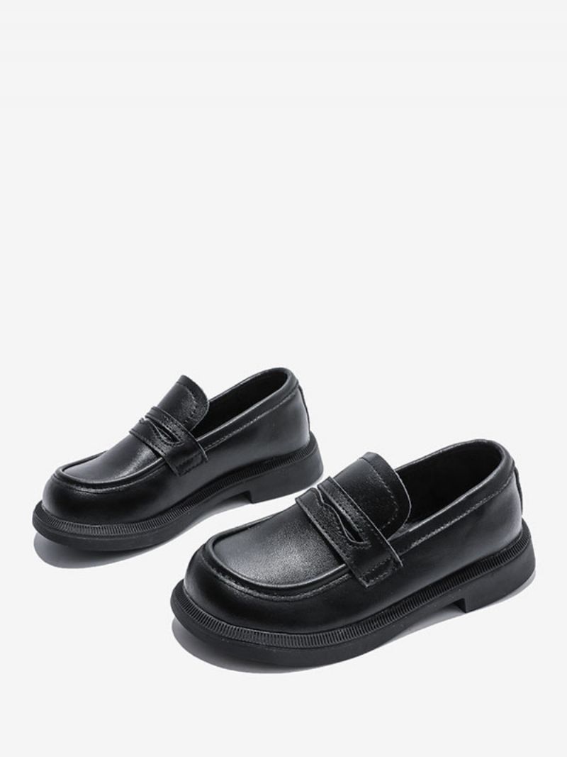 Drenge Loafer Sko Hvid Rund Tå Slip On Causal Party Til Dreng - Sort