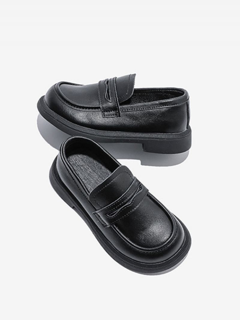 Drenge Loafer Sko Hvid Rund Tå Slip On Causal Party Til Dreng - Sort