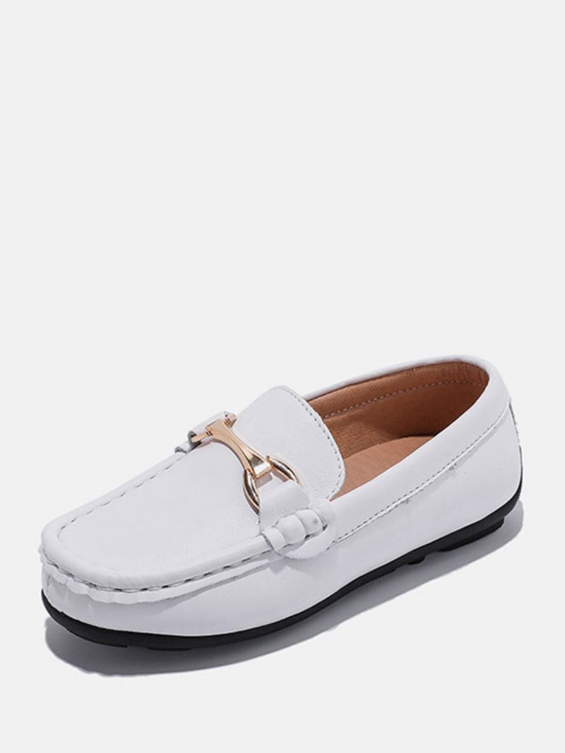 Drenge Loafers Sko Sort Rund Tå Slip On Causal - Hvid