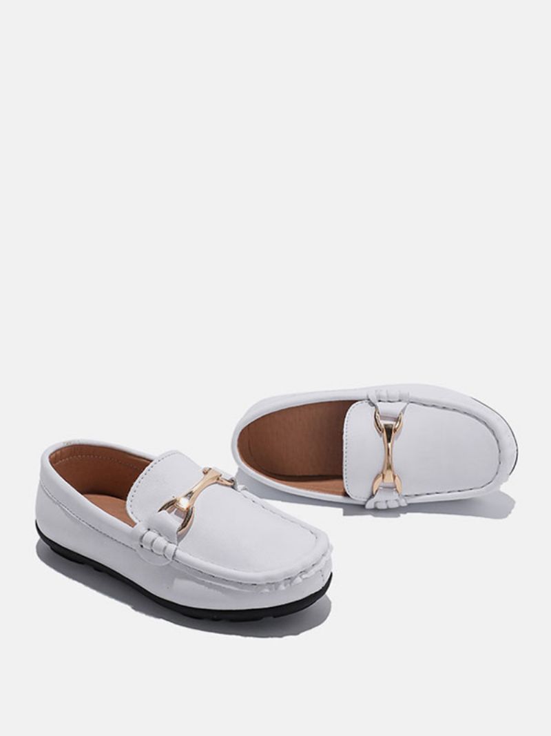 Drenge Loafers Sko Sort Rund Tå Slip On Causal - Hvid