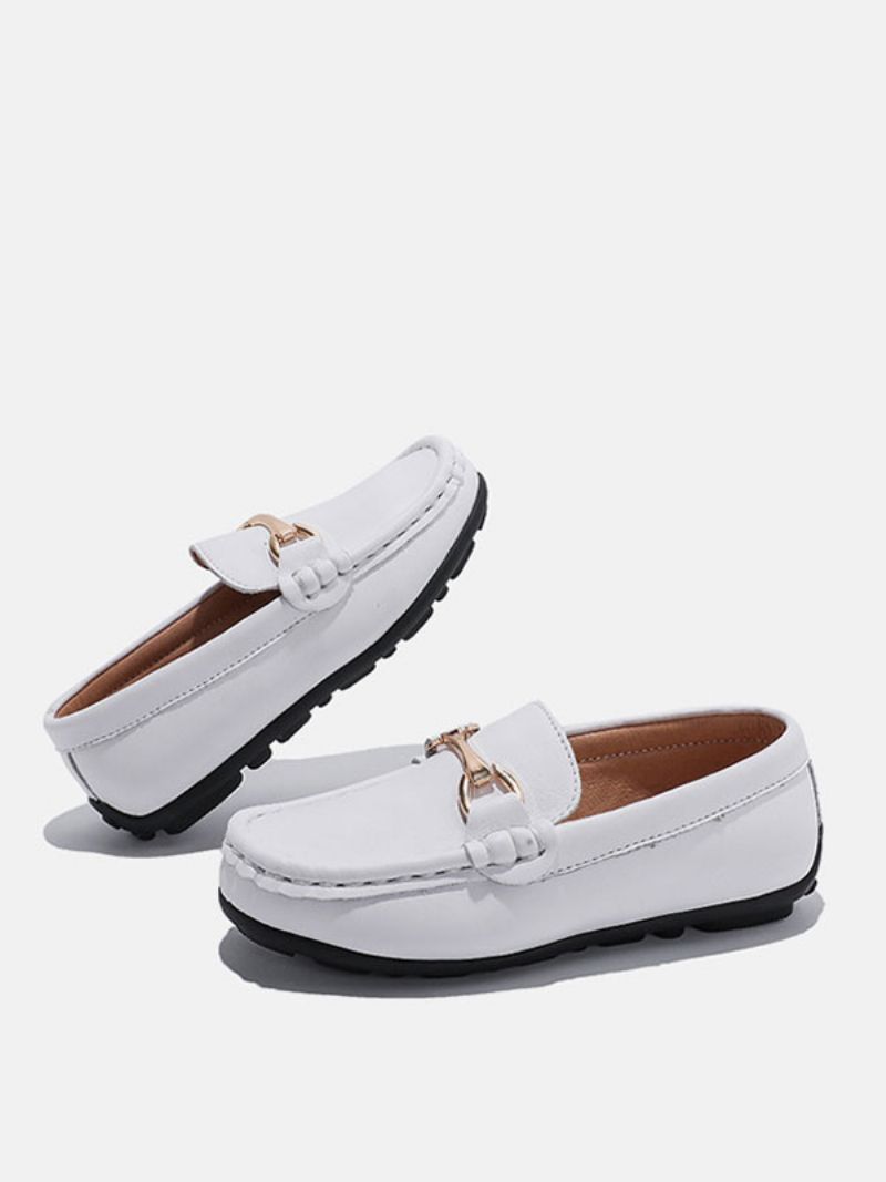 Drenge Loafers Sko Sort Rund Tå Slip On Causal - Hvid