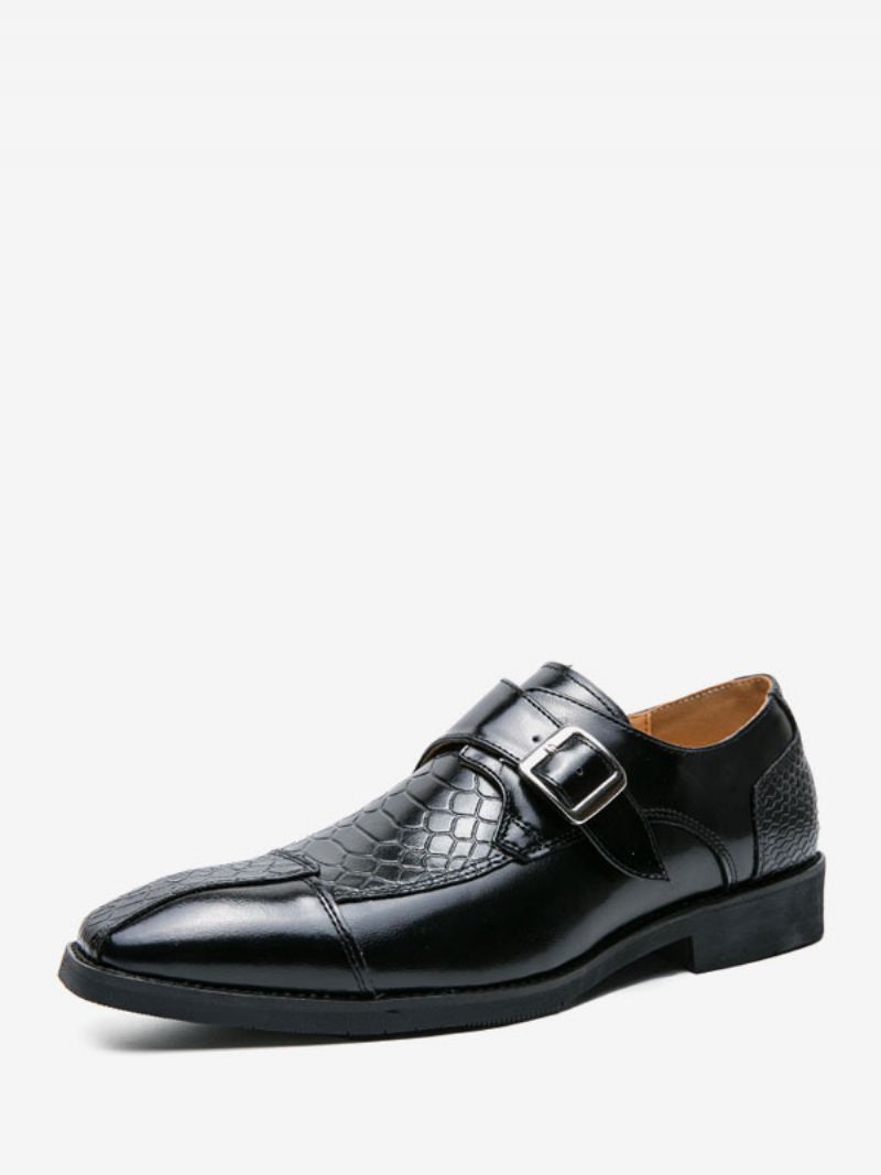 Dress Sko Til Mænd Square Toe Snørebånd Pu Læder Monk Strap - Sort