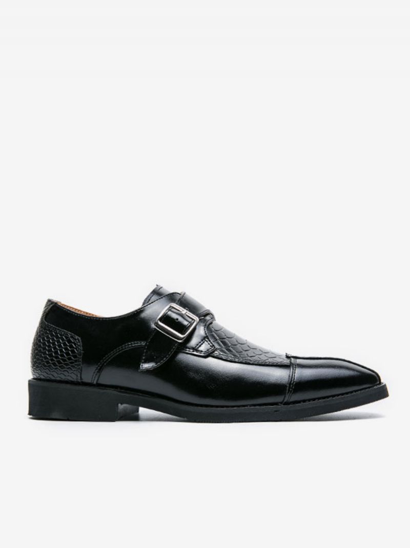 Dress Sko Til Mænd Square Toe Snørebånd Pu Læder Monk Strap - Sort