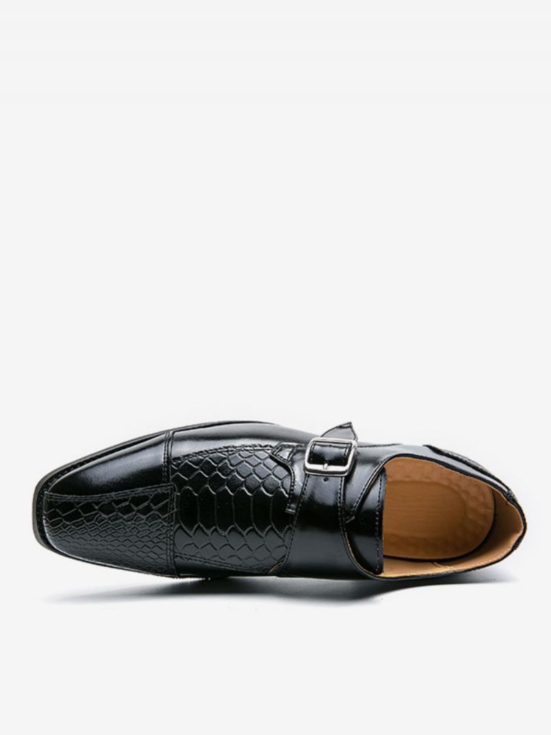 Dress Sko Til Mænd Square Toe Snørebånd Pu Læder Monk Strap - Sort