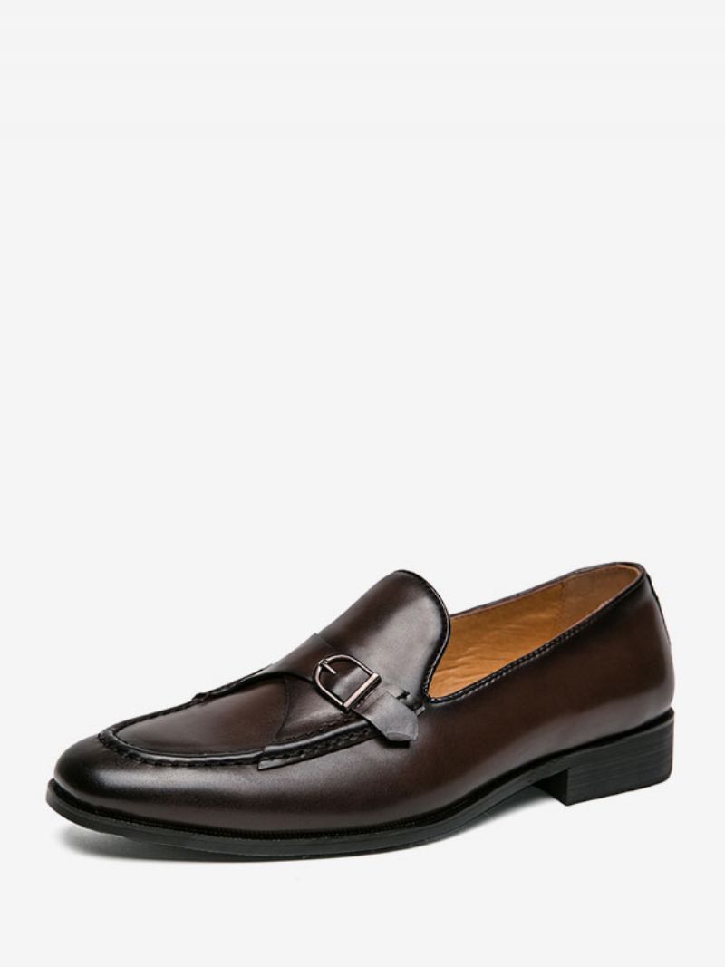 Dress Sko Til Mænd Stilfuld Rund Tå Monk Strap Slip-on Pu Læder - Dybbrun