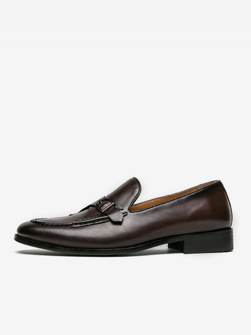 Dress Sko Til Mænd Stilfuld Rund Tå Monk Strap Slip-on Pu Læder - Dybbrun