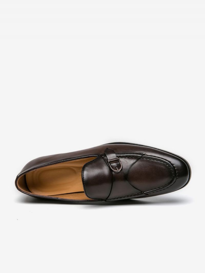 Dress Sko Til Mænd Stilfuld Rund Tå Monk Strap Slip-on Pu Læder - Dybbrun