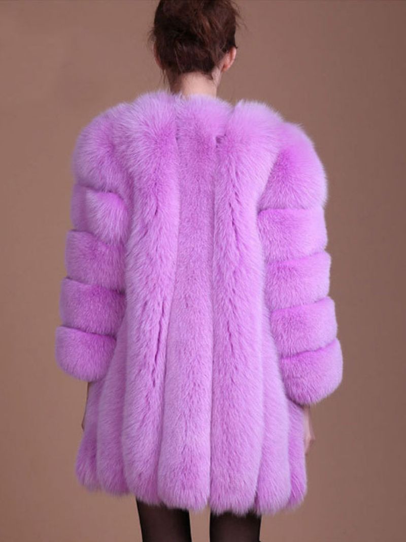 Faux Fur Coat Lilla Vinterovertøj Til Kvinder - Lilla