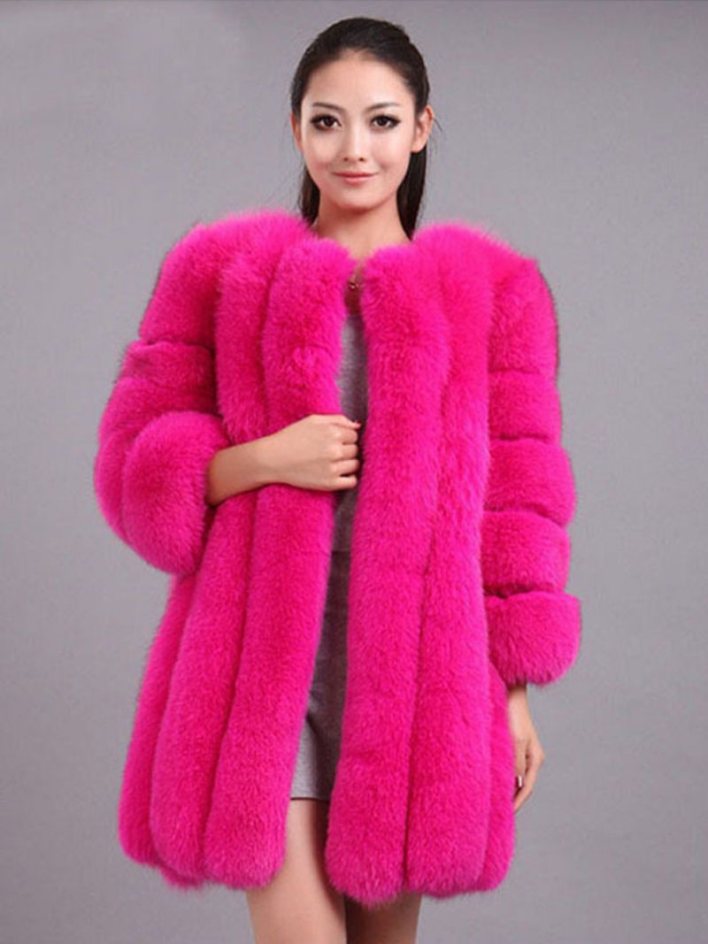 Faux Fur Coat Lilla Vinterovertøj Til Kvinder - Rose