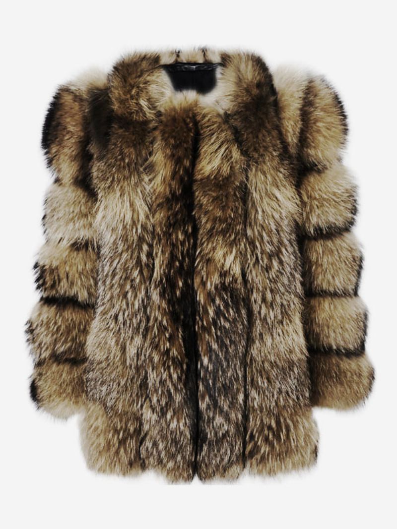 Faux Fur Coat Lilla Vinterovertøj Til Kvinder - Kaffebrun