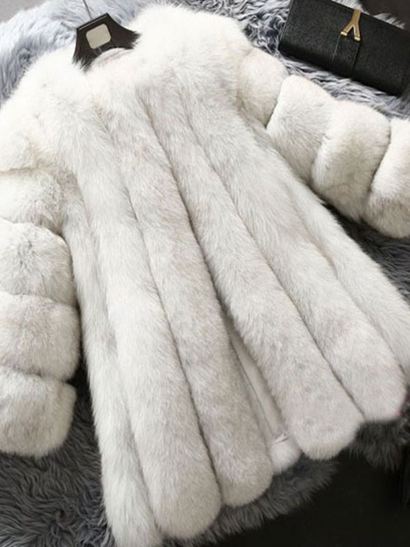 Faux Fur Coat Lilla Vinterovertøj Til Kvinder - Hvid