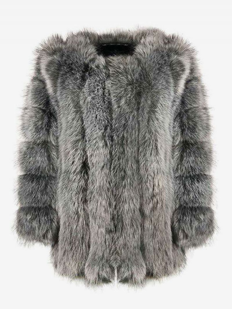 Faux Fur Coat Lilla Vinterovertøj Til Kvinder - Sølv